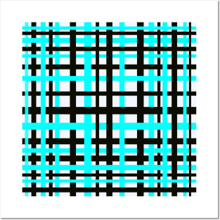 Interlocking Stripes Black White Teal Posters and Art